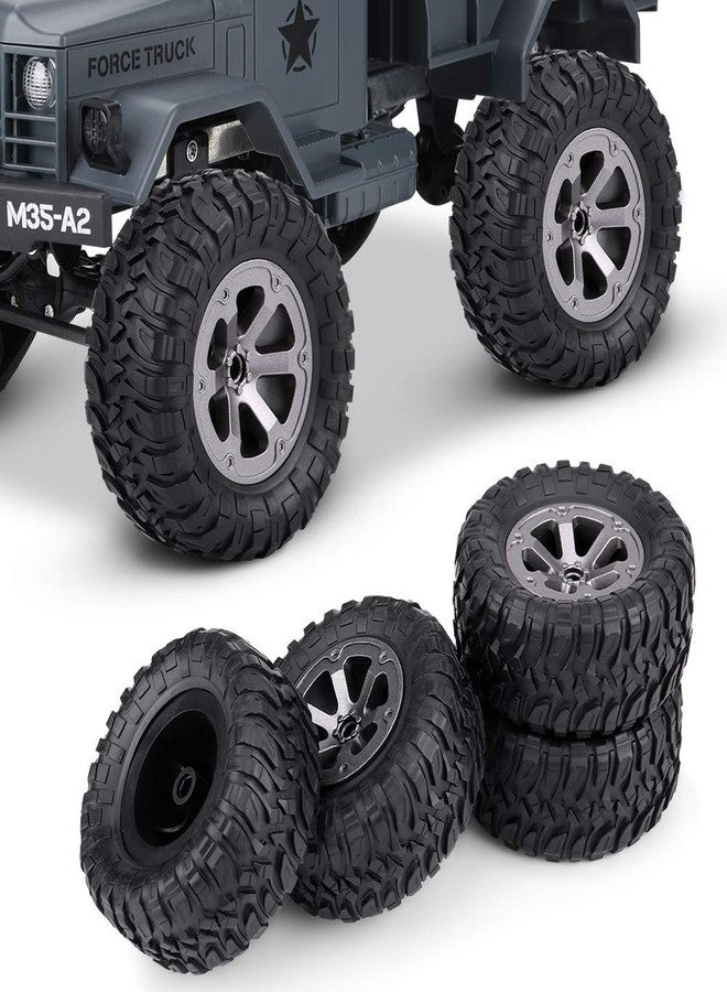 plplaaoo RC Car Tires 4PCS/Set, 1:16 Remote Control Militaty Car Part,Crawler Tires Rubber & Metal Rims, RC Wheel and Tire Set for Off Road RC Trucks, Military Crawler Vehicles - Image 4